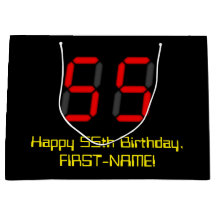 55. Geburtstag: Red Digital Clock Style "55" + Nam