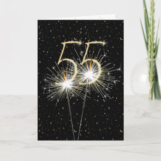 55. Geburtstag Sparkler auf schwarz Karte (Vorderseite)