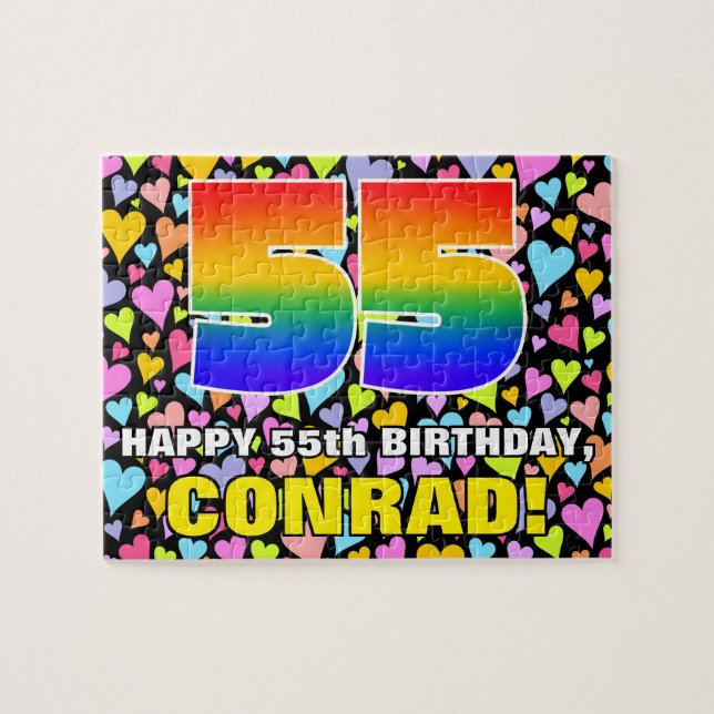 55. Geburtstag — Spaß, liebevolle Herzformen + "55 (Horizontal)