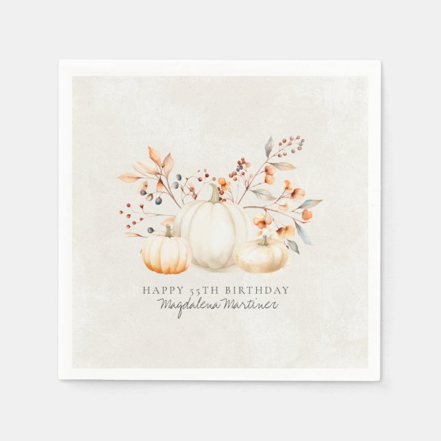 55. Geburtstag White Pumpkin Herbstlaubs Custom Serviette (Vorderseite)