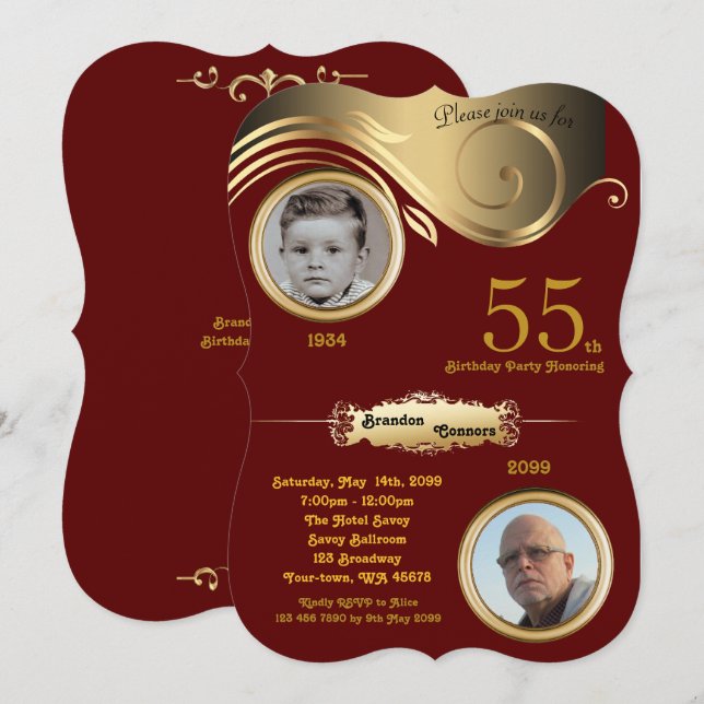 55., Geburtstags-Mannalter, Kunst-Deko, Einladung (Vorne/Hinten)