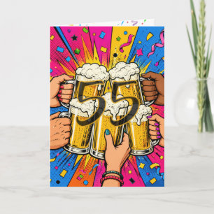 55. Geburtstagsbiertoast im Pop-Art-Stil Karte