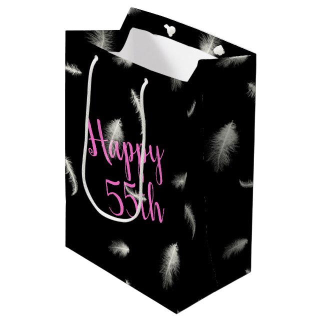 55. GeburtstagsFeathers Mittlere Geschenktasche Mittlere Geschenktüte (Vorderseite Schrägansicht)