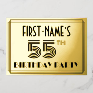55. Geburtstagsparty — Art Deco Stil "55" & Name Folieneinladung
