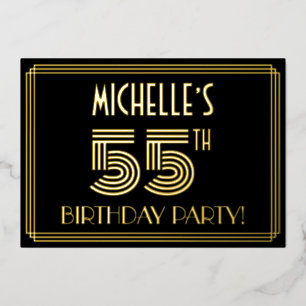 55. Geburtstagsparty — Art Deco Stil "55" + Name Folieneinladung