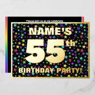 55. Geburtstagsparty — Fun, farbenfrohe Sternenmus Folieneinladung