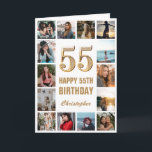 55. Happy Birthday Gold und White Foto Collage Karte<br><div class="desc">55. Happy Birthday Gold und White Foto Collage Geburtstagskarte. Für weitere Anpassungen klicken Sie bitte auf die Schaltfläche "Anpassen" und verwenden Sie unser Designwerkzeug,  um diese Vorlage zu ändern.</div>