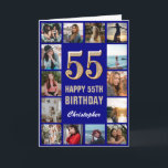 55. Happy Birthday Navy Blue & Gold Foto Collage Karte<br><div class="desc">55. Happy Birthday Navy Blue und Gold Foto Collage Geburtstagskarte. Für weitere Anpassungen klicken Sie bitte auf die Schaltfläche "Anpassen" und verwenden Sie unser Designwerkzeug,  um diese Vorlage zu ändern.</div>