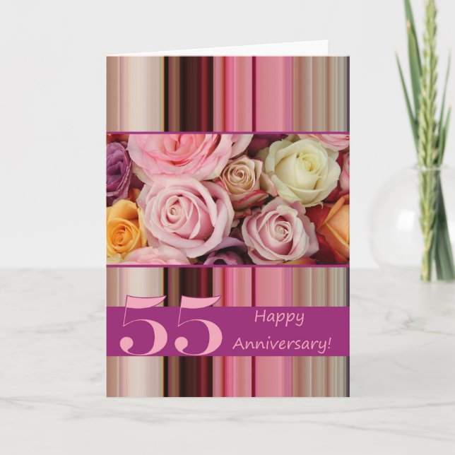 55. Hochzeitskarte - Pastellstreifen für Rose Karte (Vorderseite)