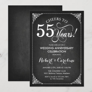 55. Hochzeitstag - Chalkboard White Einladung