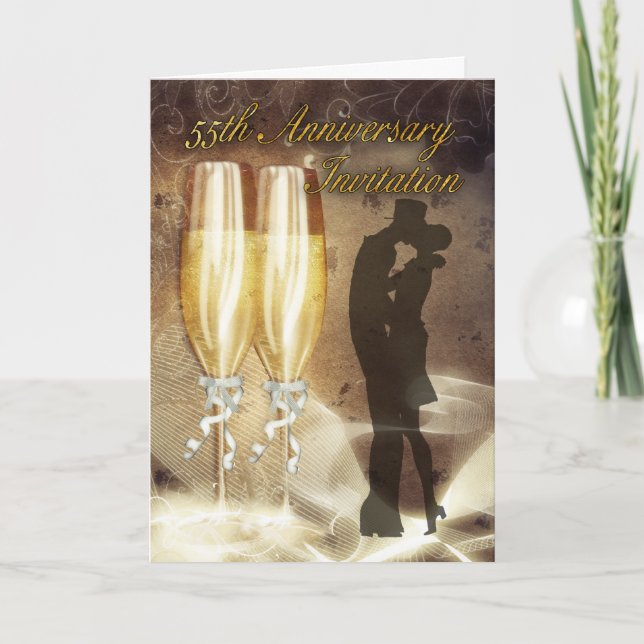 55. Hochzeitstag-Einladungs-Karte - Champag Einladung (Vorderseite)