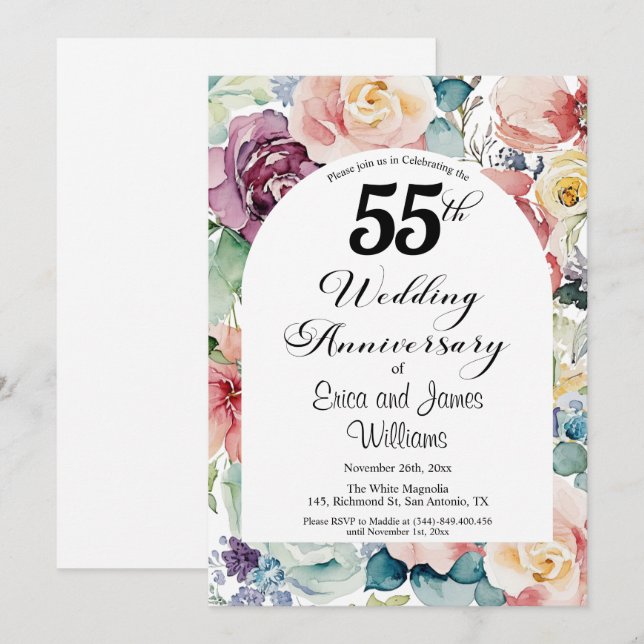 55. Hochzeitstag Elegantes Drehbuch Einladung (Vorne/Hinten)