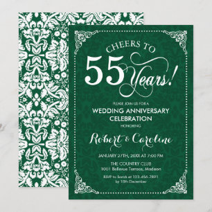 55. Hochzeitstag Emerald Green Damask Einladung