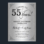 55. Hochzeitstag - Silberschwarzer Damast Einladung<br><div class="desc">Einladung zum 55. Hochzeitstag. Elegantes Vintages Design mit Damast-Muster und Imitat Glitzer Silber. Enthält einen schwarzen Script-Schriftart. Bis 55 Jahre! Kann in jedem Heiratsjahr personalisiert werden! Nachricht,  wenn Sie weitere Anpassungen benötigen.</div>
