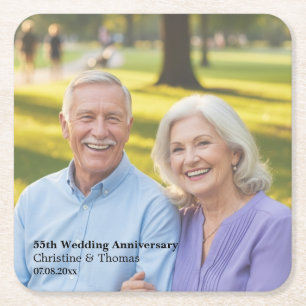 55. Hochzeitstag Textüberlagerung für Fotos hinzuf Rechteckiger Pappuntersetzer