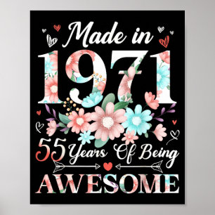 55 Jahre alt, hergestellt 1971, floral, 55. Geburt Poster