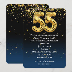 55 Jahre Gold Balloons & Confetti Einladung