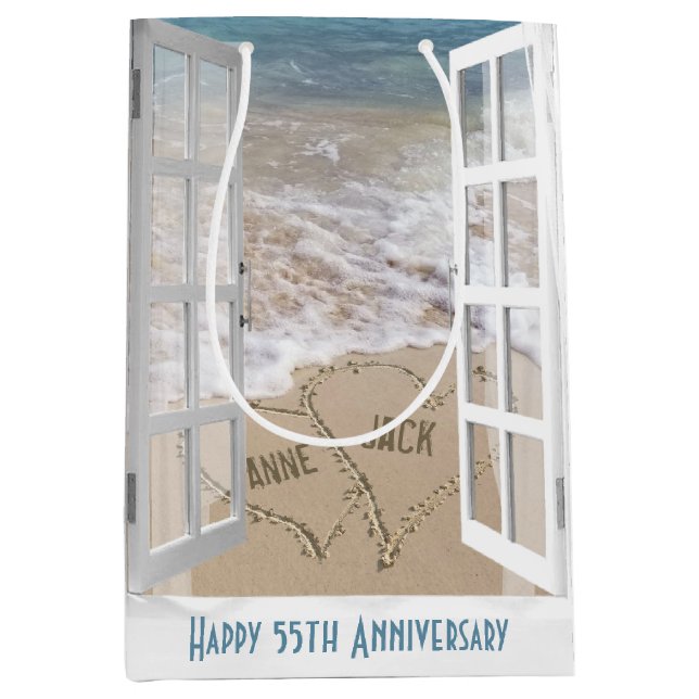 55. Jubiläum Beach Hearts Medium Geschenktasche Mittlere Geschenktüte (Vorderseite)