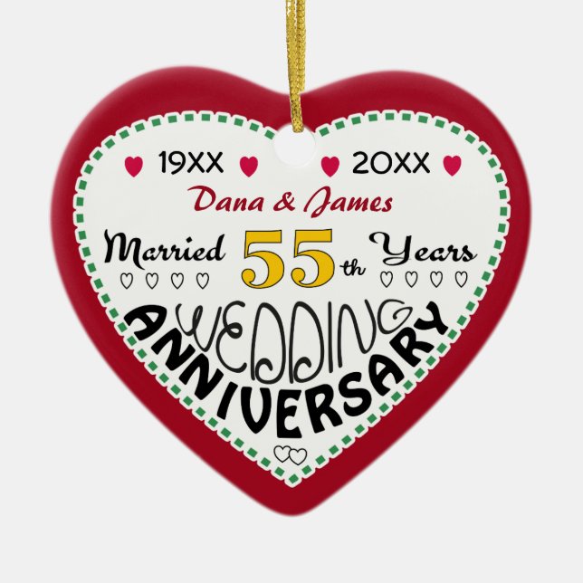 55. Jubiläum Geschenk Herz geformt Weihnachten Keramikornament (Vorne)
