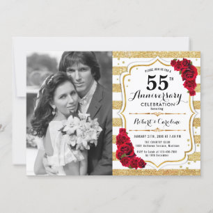 55. Jubiläum mit Foto - Gold White Red Einladung