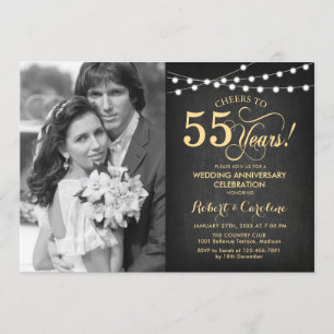 55. Jubiläum mit Foto - Schwarz und Gold Einladung