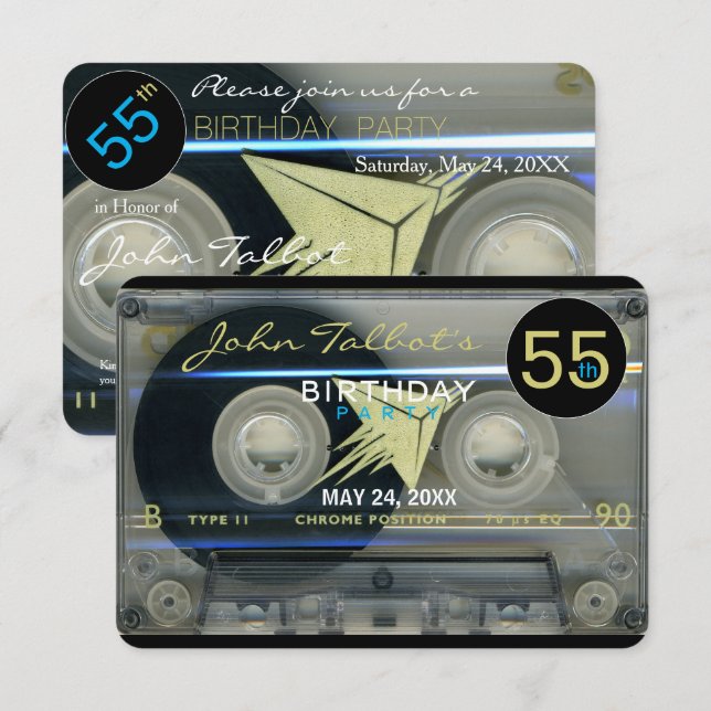 55. Party Einladung Geburtstag des Retro Tonbandes (Vorne/Hinten)