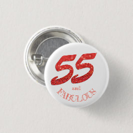 55 und Fabulous Birthday Living Coral Glitzer Button