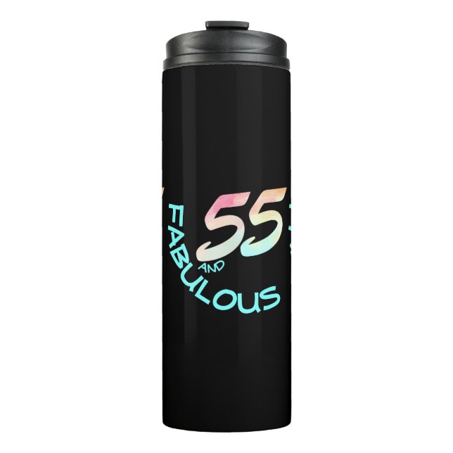 55 und Fabulous Birthday Pastel Rainbow Watercolor Thermosbecher (Vorderseite)