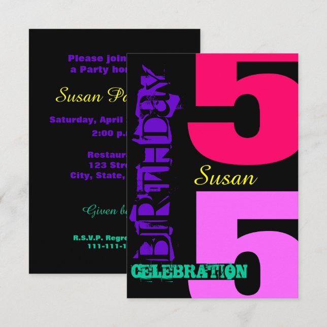 55e anniversaire Fête POP Invitation personnalisée (Devant / Derrière)