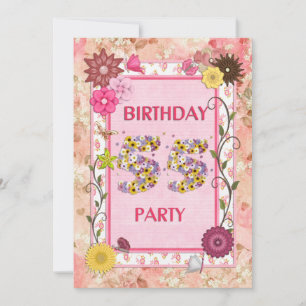 55e anniversaire invitation fête avec cadre fleuri