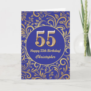 55e anniversaire Marine bleu et or modèle floral