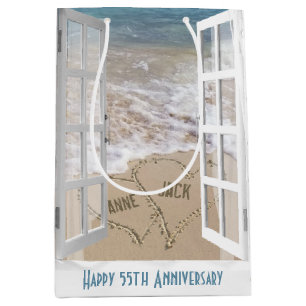 55e Anniversaire Plage Coeurs Moyen Cadeau Sac