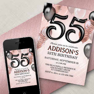55e anniversaire Rose Gold Ballons Invitation