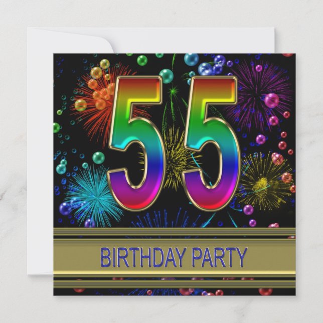 55e fête d'anniversaire Invitation avec bulles (Devant)