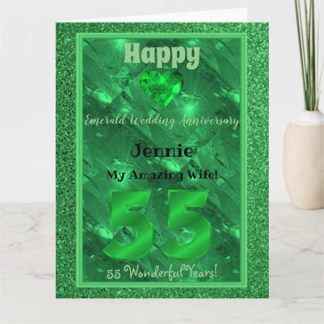 55e Mariage émeraude carte d'anniversaire pour fem (Devant)