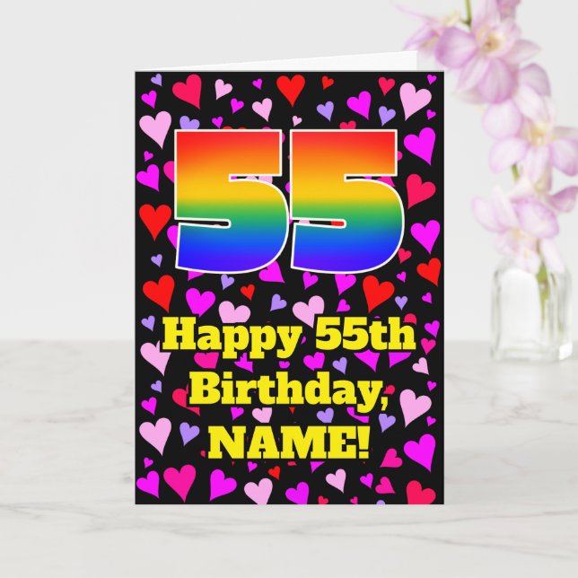 55th Birthday: Loving Hearts Pattern, Rainbow # 55 Karte (Orchidee)