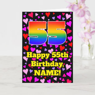 55th Birthday: Loving Hearts Pattern, Rainbow # 55 Karte