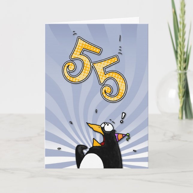 55th Birthday - Penguin Surprise Card Karte (Vorderseite)