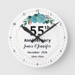 55th Wedding Anniversary Custom Names and Year Runde Wanduhr