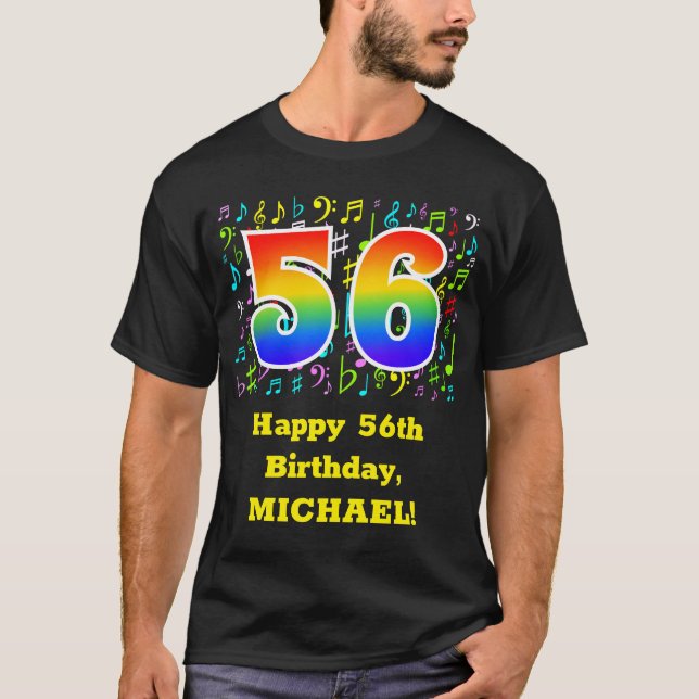 56. Geburtstag: Farbige Musiksymbole, Regenbogen 5 T-Shirt (Vorderseite)