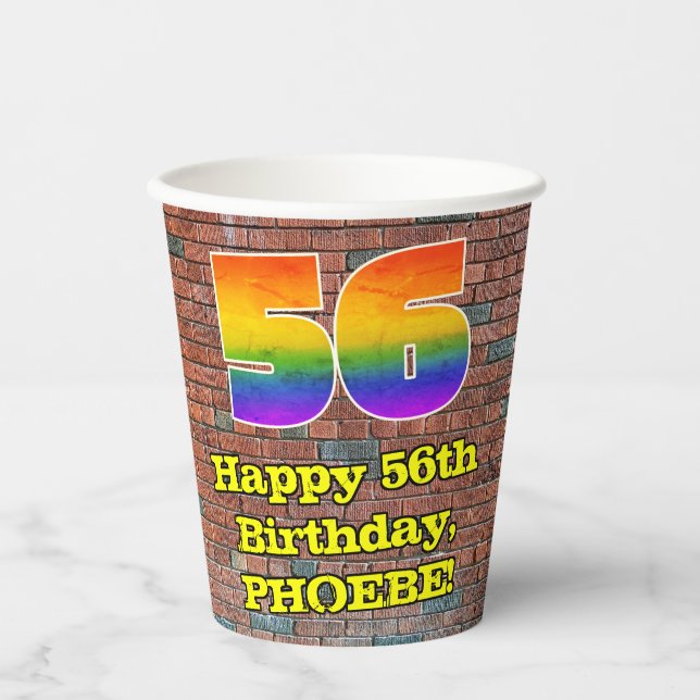 56. Geburtstag: Fun Graffiti-Inspiriert Regenbogen Pappbecher (Vorderseite)