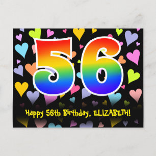 56. Geburtstag: Lustiges Herzen-Muster, Regenbogen Postkarte