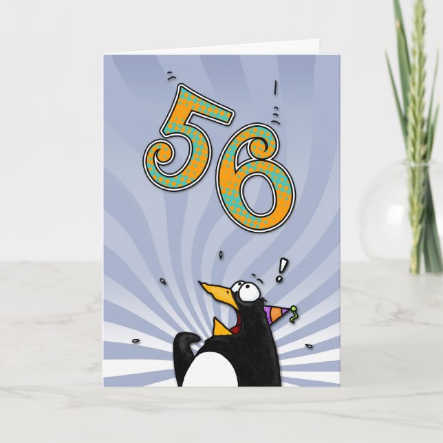 56. Geburtstag - Pinguin-Überraschungs-Karte Karte (Vorderseite)