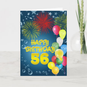 56. Geburtstagskarte mit Feuerwerk und Ballons Karte