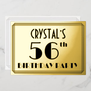 56. Geburtstagsparty — Art Deco Look "56" + Name Folieneinladung