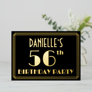 56. Geburtstagsparty: Art Deco Look "56", w/ Name Folieneinladung