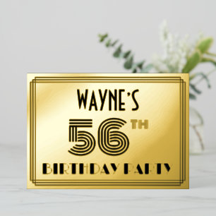 56. Geburtstagsparty — Art Deco Stil "56" & Name Folieneinladung
