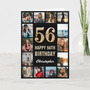 56. Happy Geburtstag Schwarz und Gold Foto Collage Karte