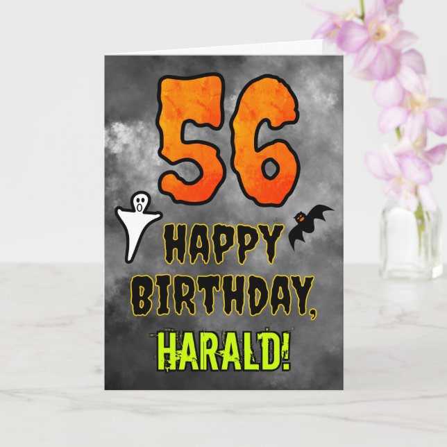 56th Birthday: Eerie Halloween Theme + Custom Name Karte (Orchidee)
