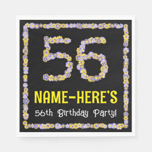 56th Birthday: Floral Flowers Number, Custom Name Serviette